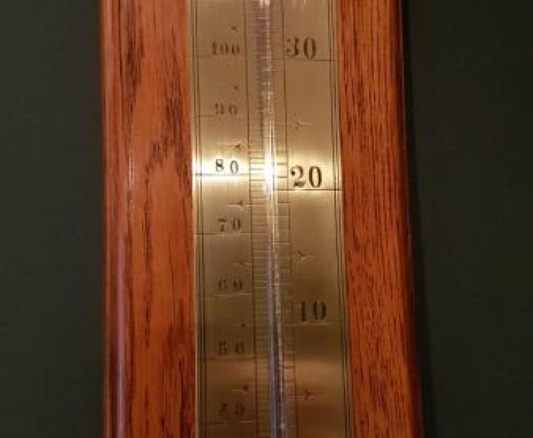 Antique Horse Themed Oak Wall Thermometer - Image 3
