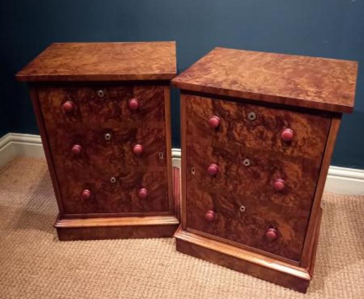 Pair of Victorian Burr Walnut Bedside Cabinets - Image 1