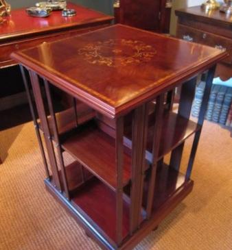 Fine Edwardian Inlaid Revolving Bookcase