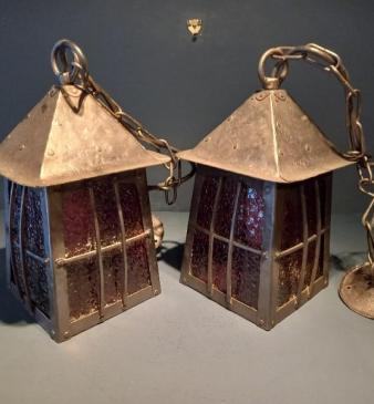 Pair of Arts & Crafts Polished Steel Hanging Lanterns