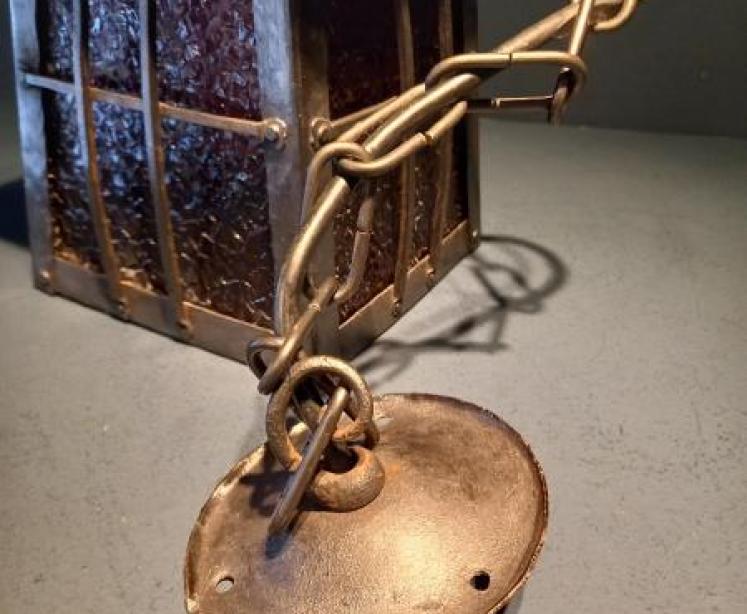 Pair of Arts & Crafts Polished Steel Hanging Lanterns - Image 3