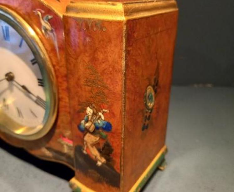 Antique Chinoiserie Burr Walnut Mantel Clock - Image 5