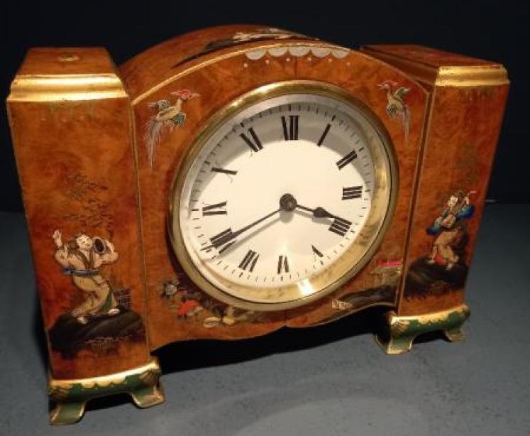 Antique Chinoiserie Burr Walnut Mantel Clock - Image 7
