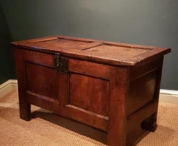 Small Period Oak Two Panel Coffer - Image 1