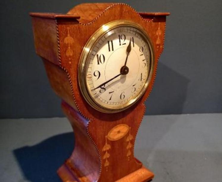 Unusual Edwardian Period Sheraton Inlaid Mantel Clock - Image 1