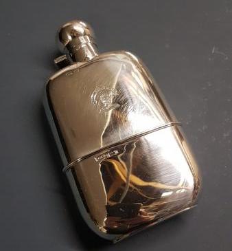 Large Edwardian Silver Half Pint Hip Flask and Cup