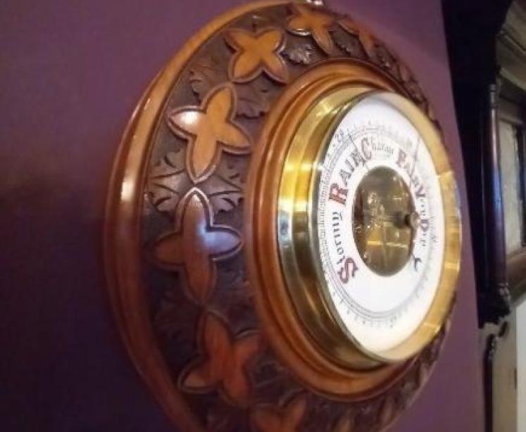 Superb Antique Solid Walnut Skeletonised Barometer - Image 4