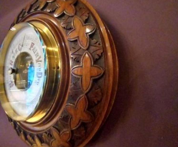 Superb Antique Solid Walnut Skeletonised Barometer - Image 5