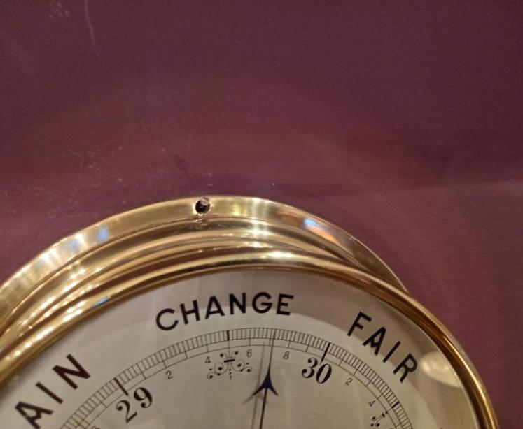 Superb Antique Large Brass Bulkhead Marine Barometer - Image 5