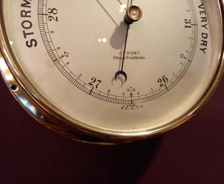 Superb Antique Large Brass Bulkhead Marine Barometer - Image 6