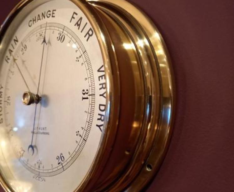 Superb Antique Large Brass Bulkhead Marine Barometer - Image 7