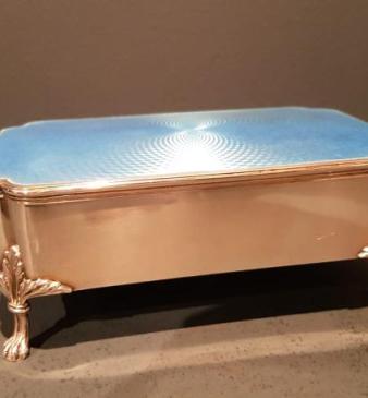 Large George V Silver and Enamel Jewel Box