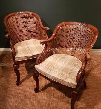 Superb Pair of Victorian Walnut Framed Bergere Chairs