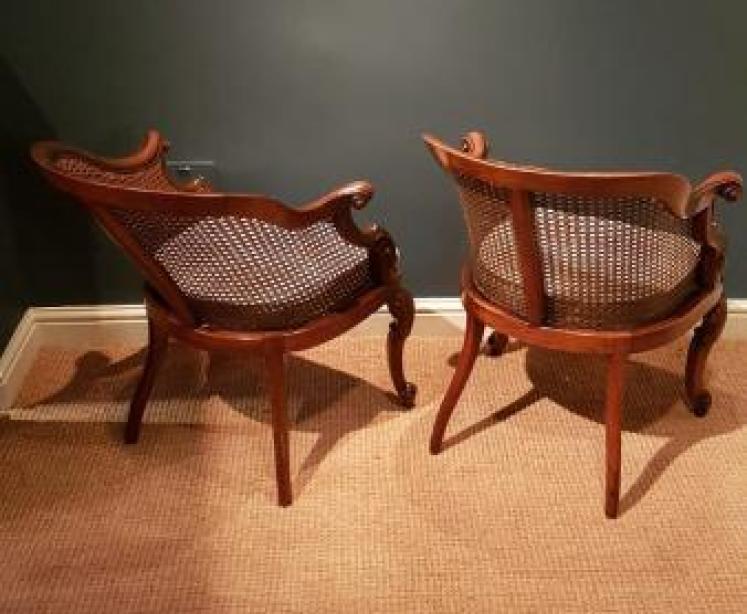 Superb Pair of Victorian Walnut Framed Bergere Chairs - Image 7