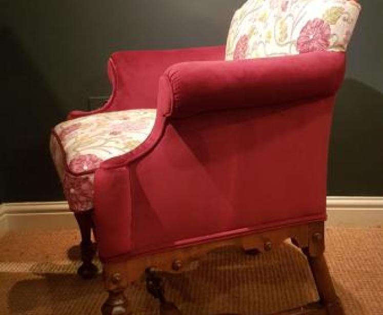 Edwardian Walnut Framed Upholstered Arm Chair - Image 2