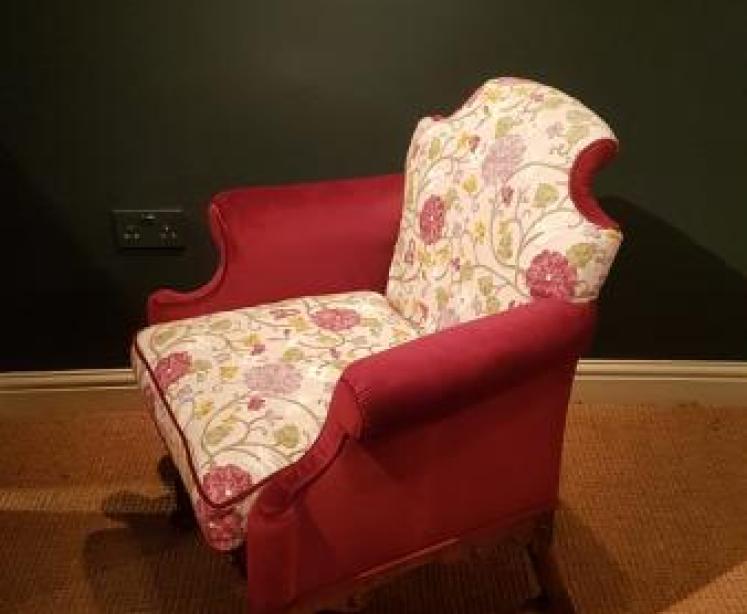 Edwardian Walnut Framed Upholstered Arm Chair - Image 6