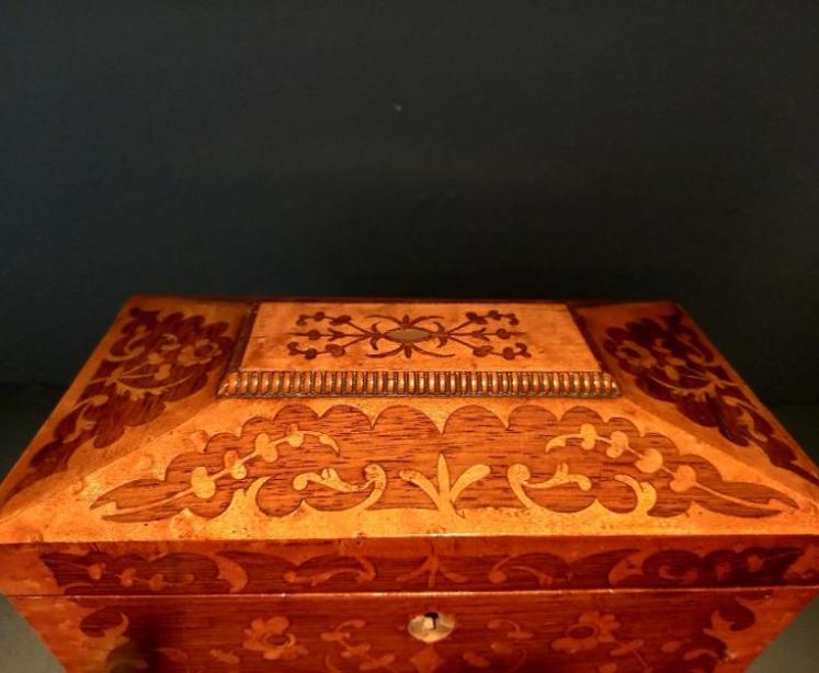 Fine Regency Rosewood & Satinwood Inlaid Tea Caddy - Image 2