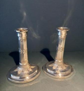 Superb Pair of Antique Silver Oval Base Candlesticks