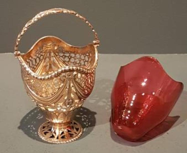 Edwardian Silver Gilt Bonbon Dish with Cranberry Liner - Image 4