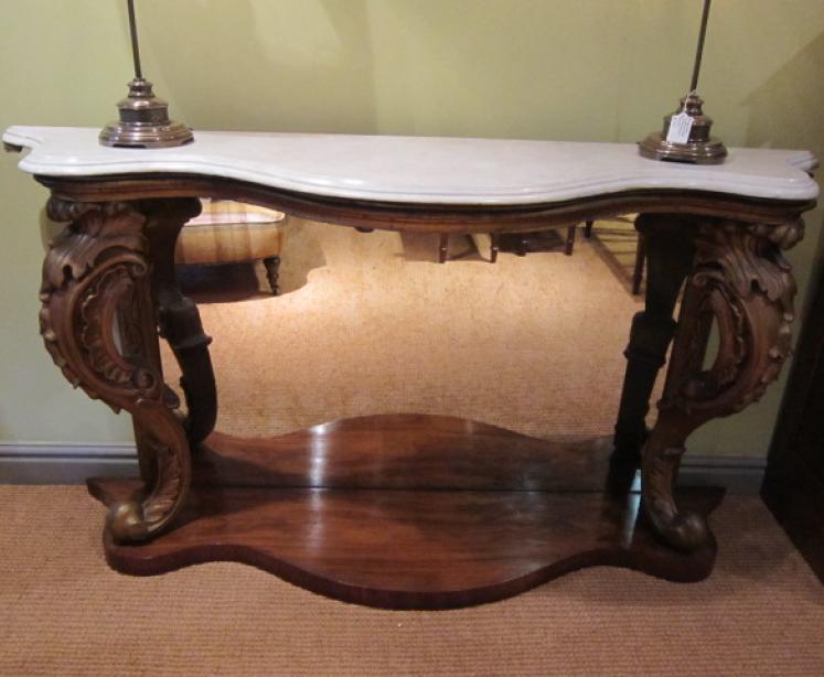 Superb Late Regency Rosewood Serpentine Console Table - Image 4