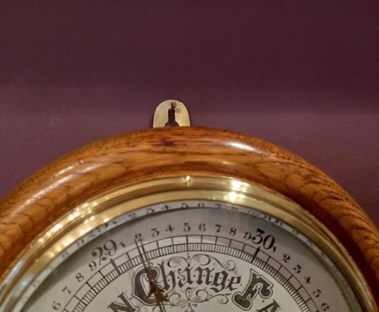 Superb Antique Polished Oak Ship's Barometer - Image 3
