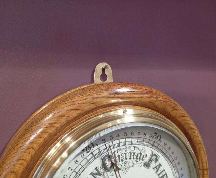 Superb Antique Polished Oak Ship's Barometer - Image 4