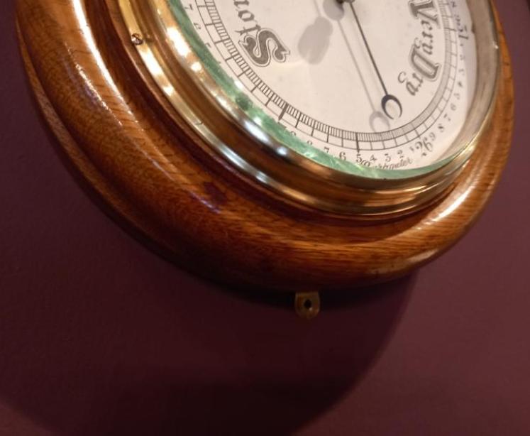 Superb Antique Polished Oak Ship's Barometer - Image 6