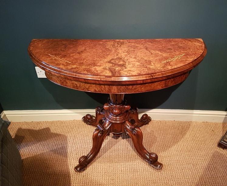 Fine Mid Victorian Burr Walnut Card Table - Image 1