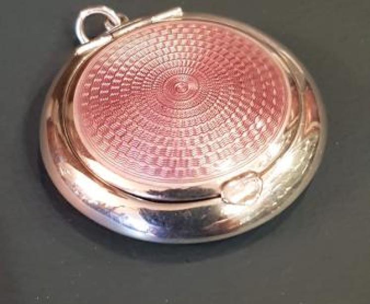 George V Period Silver & Lilac Enamel Compact - Image 1