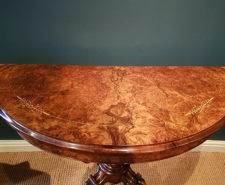 Fine Mid Victorian Burr Walnut Card Table - Image 5