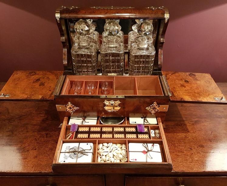 Superb Victorian Walnut Tantalus & Games Box - Image 1