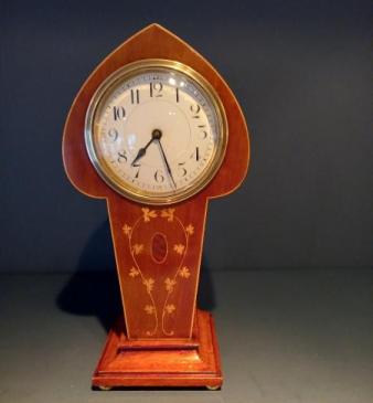 Edwardian Period Inlaid Club Shaped Mantel Clock