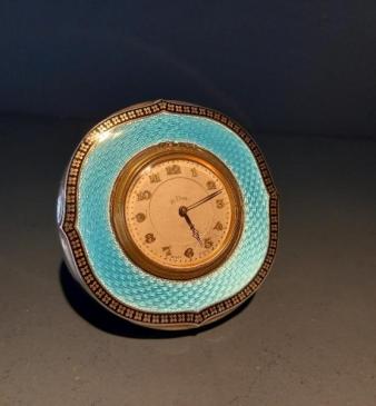 Fine George V Period Silver & Blue Enamel Clock