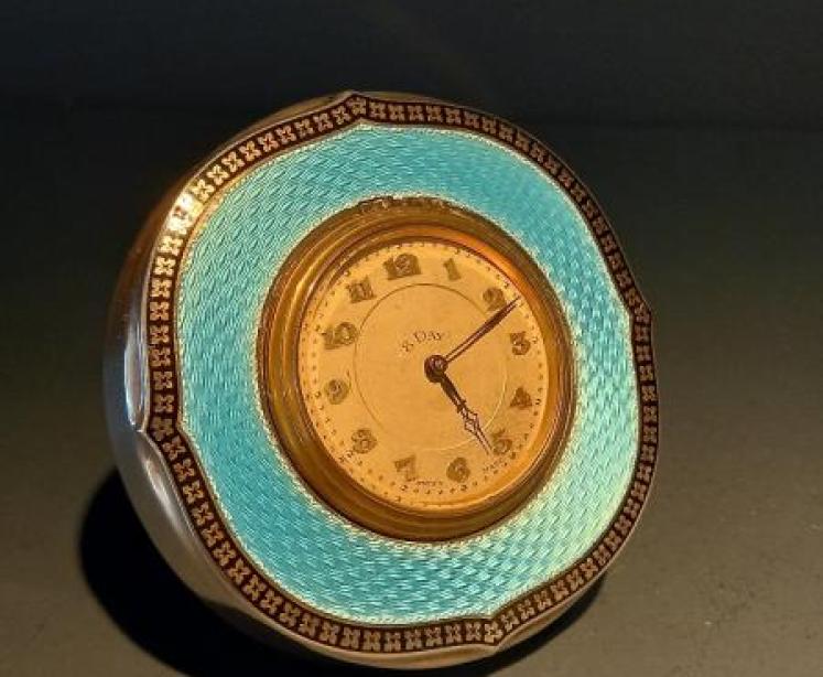 Fine George V Period Silver & Blue Enamel Clock - Image 2