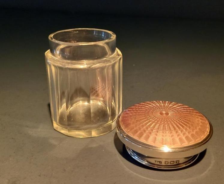 George V Period Silver & Lilac Enamel Topped Table Jar - Image 3