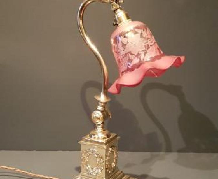 Edwardian Cast Brass Table Lamp and Shade - Image 1