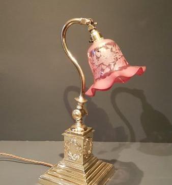 Edwardian Cast Brass Table Lamp and Shade