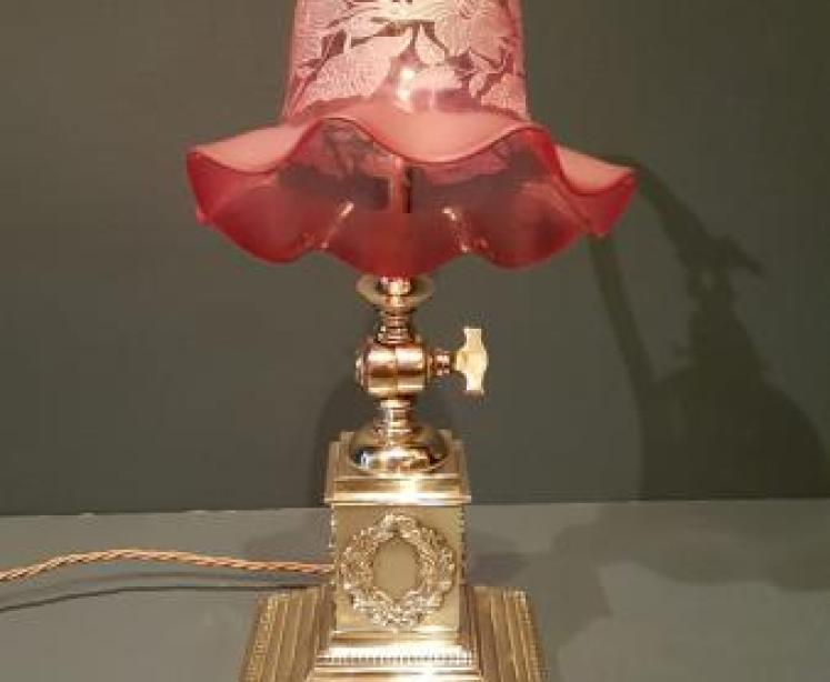 Edwardian Cast Brass Table Lamp and Shade - Image 5