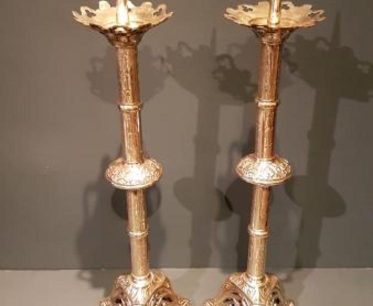 Large Pair of Victorian Brass Candlesticks - Image 7