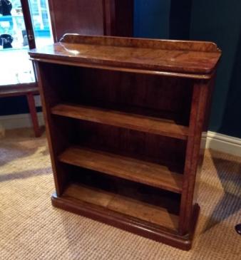 Small Mid Victorian Burr Walnut Open Bookcase