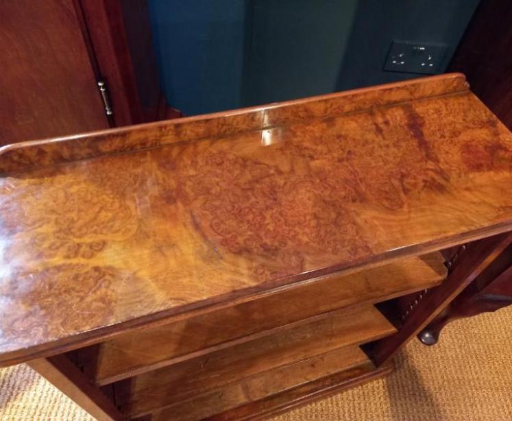 Small Mid Victorian Burr Walnut Open Bookcase - Image 2