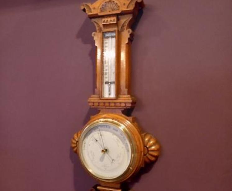 Mid Victorian Polished Oak Small Banjo Barometer - Image 1