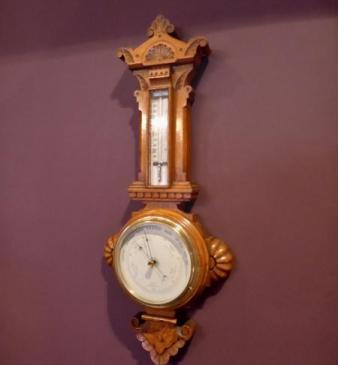 Mid Victorian Polished Oak Small Banjo Barometer
