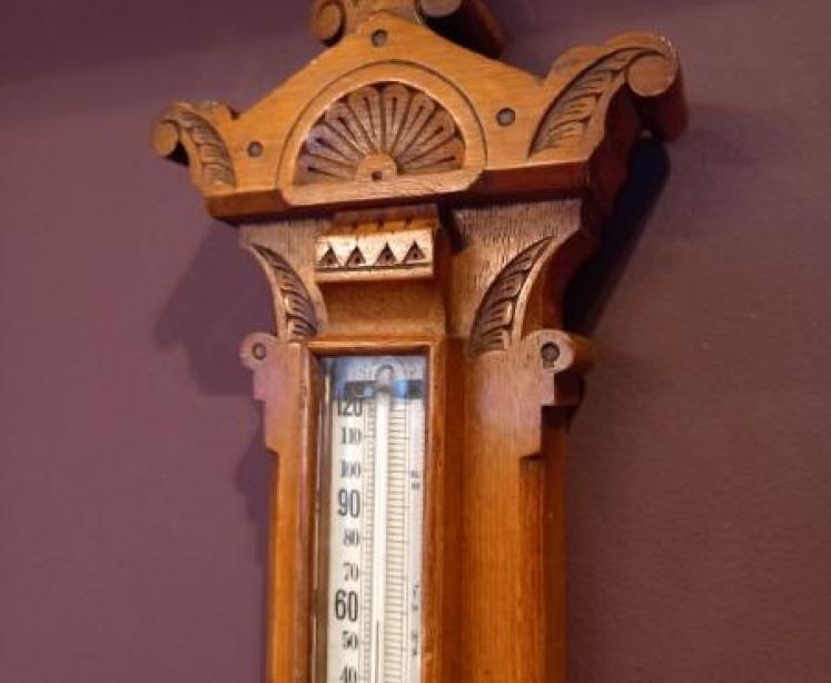 Mid Victorian Polished Oak Small Banjo Barometer - Image 6