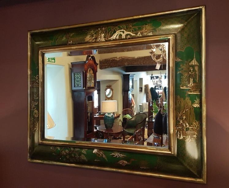 19th Century Chinoserie Green Lacquered Mirror - Image 1