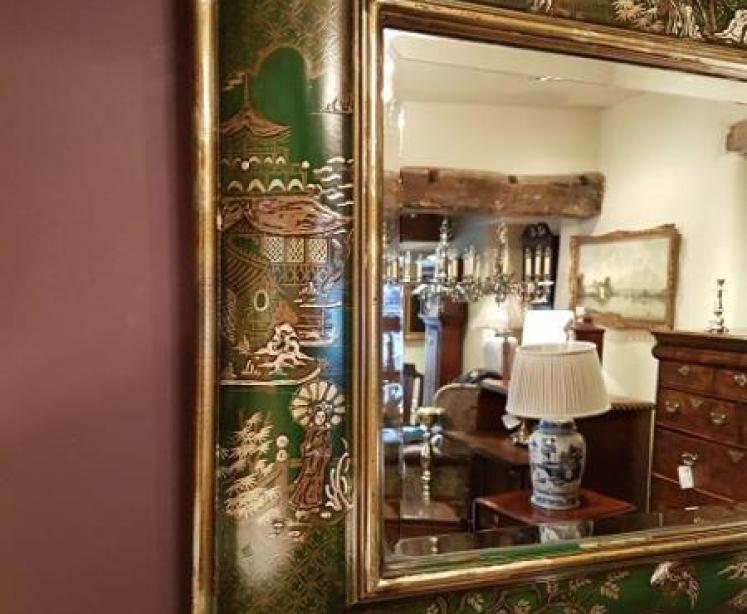 19th Century Chinoserie Green Lacquered Mirror - Image 3