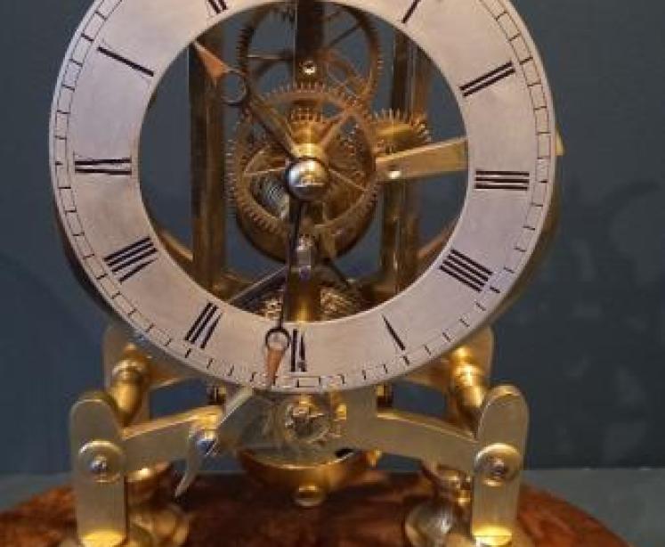 Mid Victorian Burr Walnut Fusee Skeleton Clock - Image 3