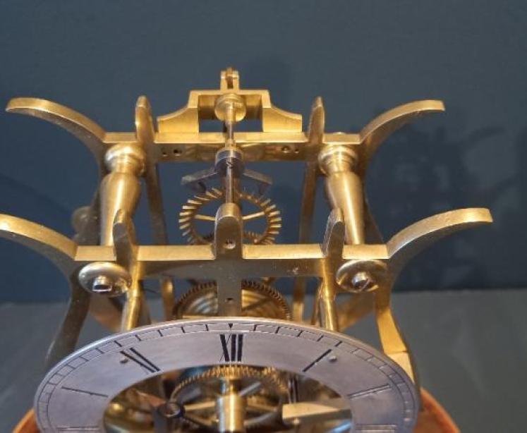 Mid Victorian Burr Walnut Fusee Skeleton Clock - Image 4