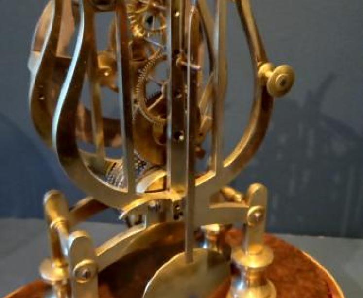 Mid Victorian Burr Walnut Fusee Skeleton Clock - Image 5