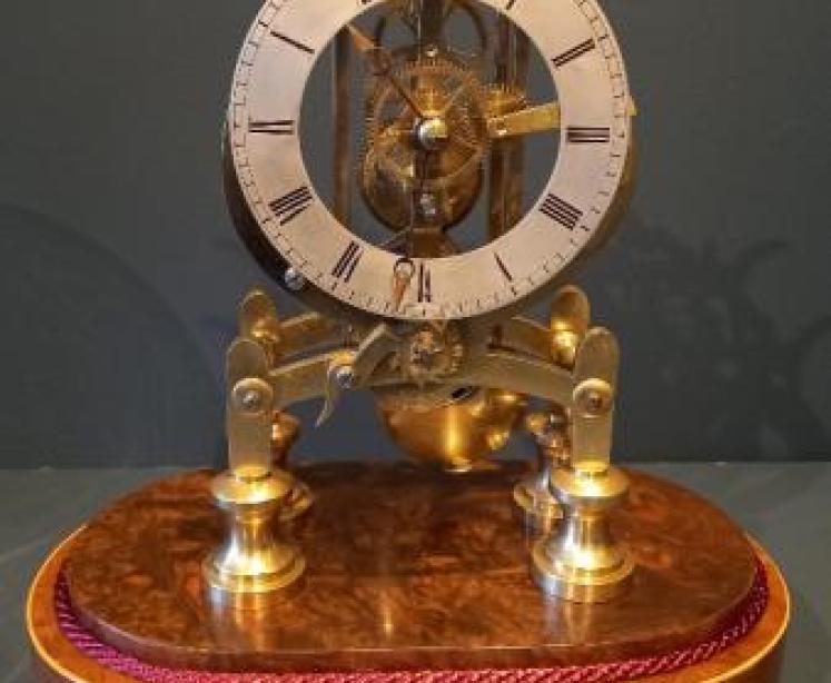 Mid Victorian Burr Walnut Fusee Skeleton Clock - Image 6
